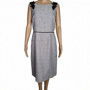 ❤️ Kasper Dress. White/Grey/Black Tweed style. Lace shoulders. Size 12